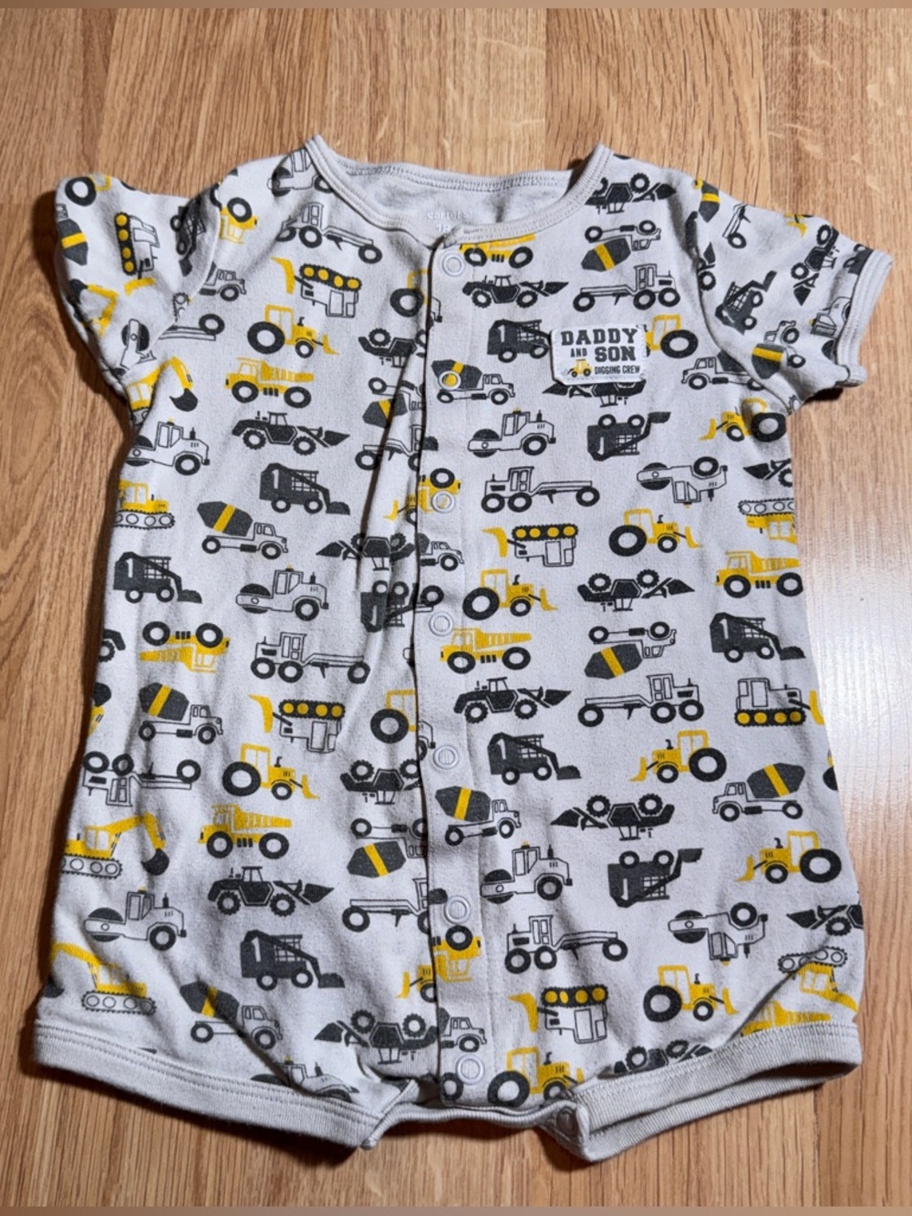 Carters Daddy and Son Gray & Yellow Construction Print Romper